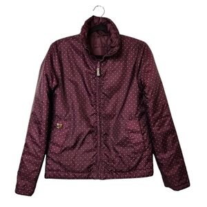 Roxy Women's Burgandy/Plum White Polka Dot Nylon Quilt Zip Jacket Size S